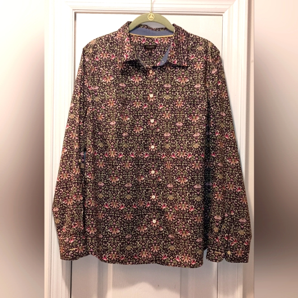 Talbots Floral Hummingbird Print Cotton button up Blouse size 16
